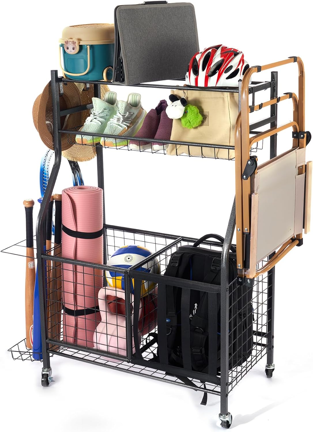 Sinoer Garage Organizer for Sports Equipment - Includes Hooks & Ball Storage Rack, Fits Golf Clubs, Bats, Basketball, Football, Soccer + Toy Storage, Space-Saving Desig