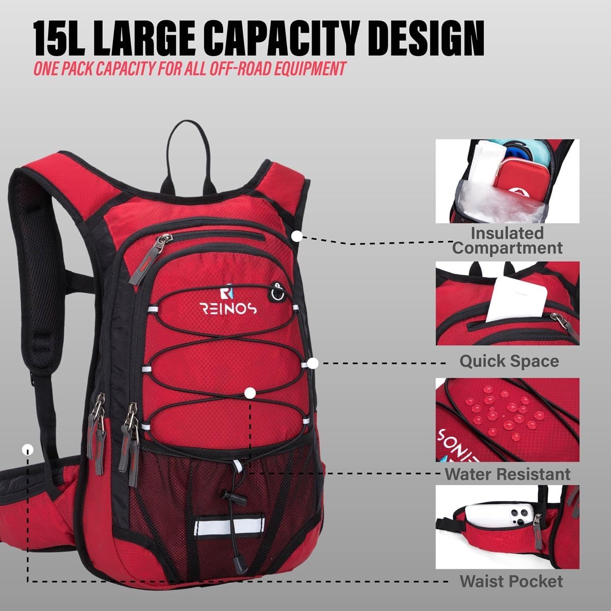 Hydration Pack Backpack with 3L Water Bladder for Men & Women, Hiking Daypack with Thermal Insulation | Running, Cycling, Camping, Skiing, Outdoor Activities