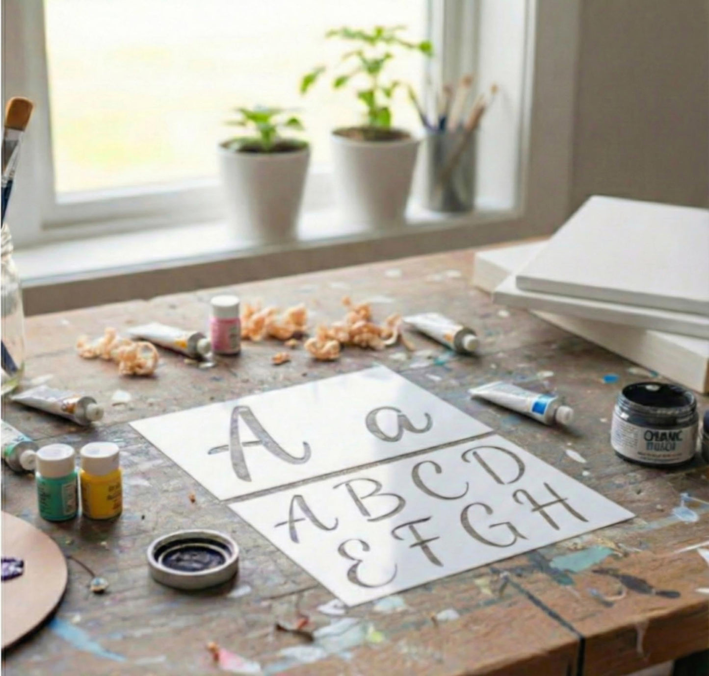 DLY Lifestyle Large Letter Stencils for Painting on Wood - 50 Pc Alphabet & Number Stencils for Crafts Reusable - Custom Cursive Lettering for Signs, Chalkboard, Fabric - Decorative & Seasonal Images