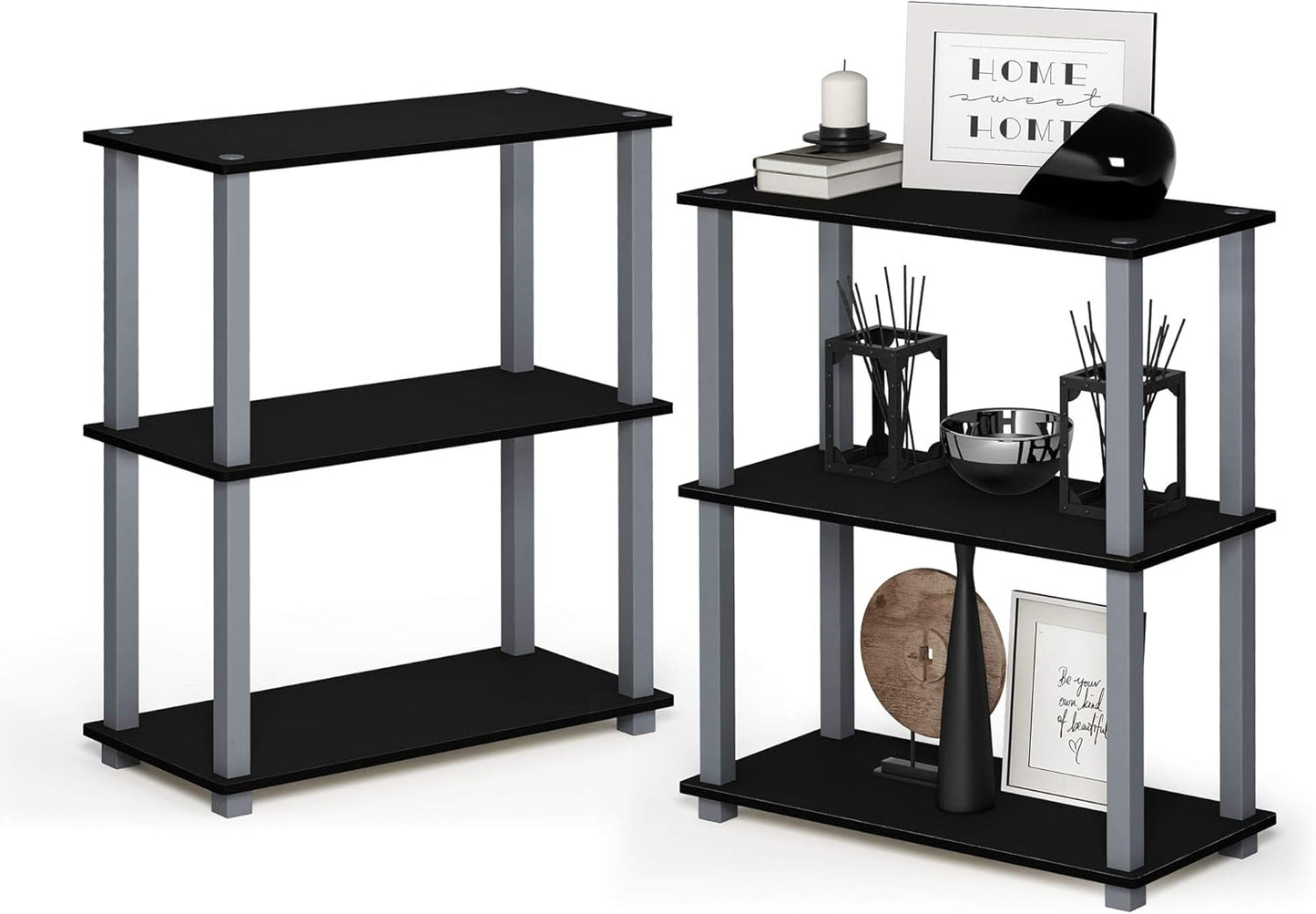 Furinno Turn-S-Tube 3-Tier Compact Multipurpose Shelf 2-Pack, Black/Grey