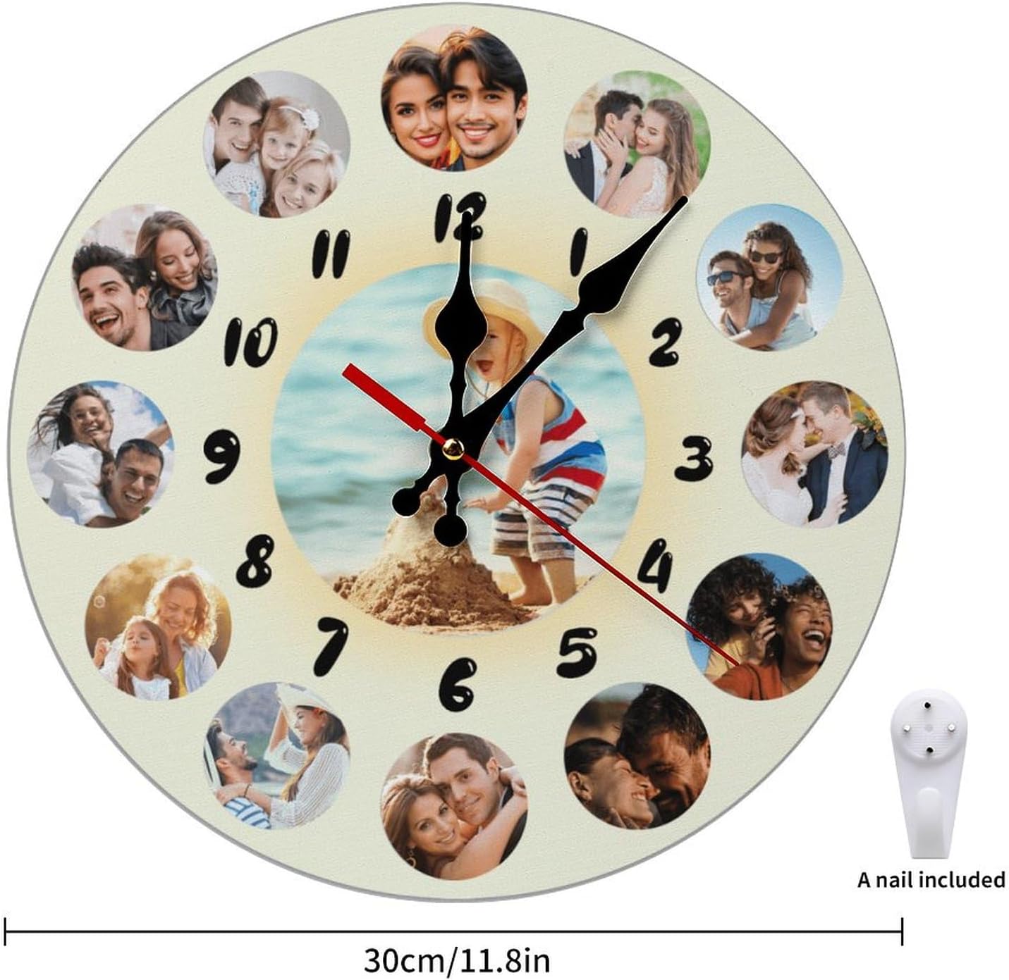 Custom Wall Clock,Personalized Wood Clock add Your Photo/Text,Customizable Silent Round Decoration for Kitchen Bathroom 10inch style8