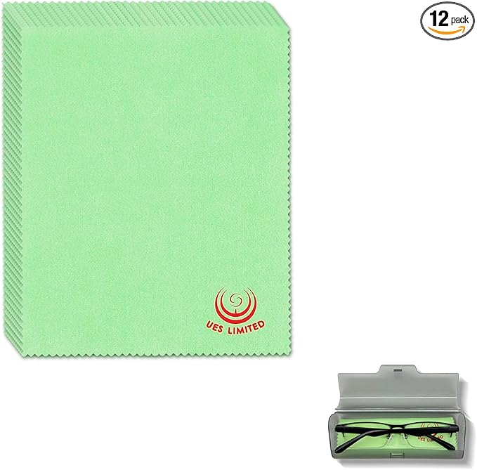 UESWILL Microfiber Cleaning Cloths for Glasses, Sunglasses, Camera Lens, Phone Laptop Tablet Electronics & Screens, Other Delicate Surfaces 6.7 x 5.7 inches 12-Pack