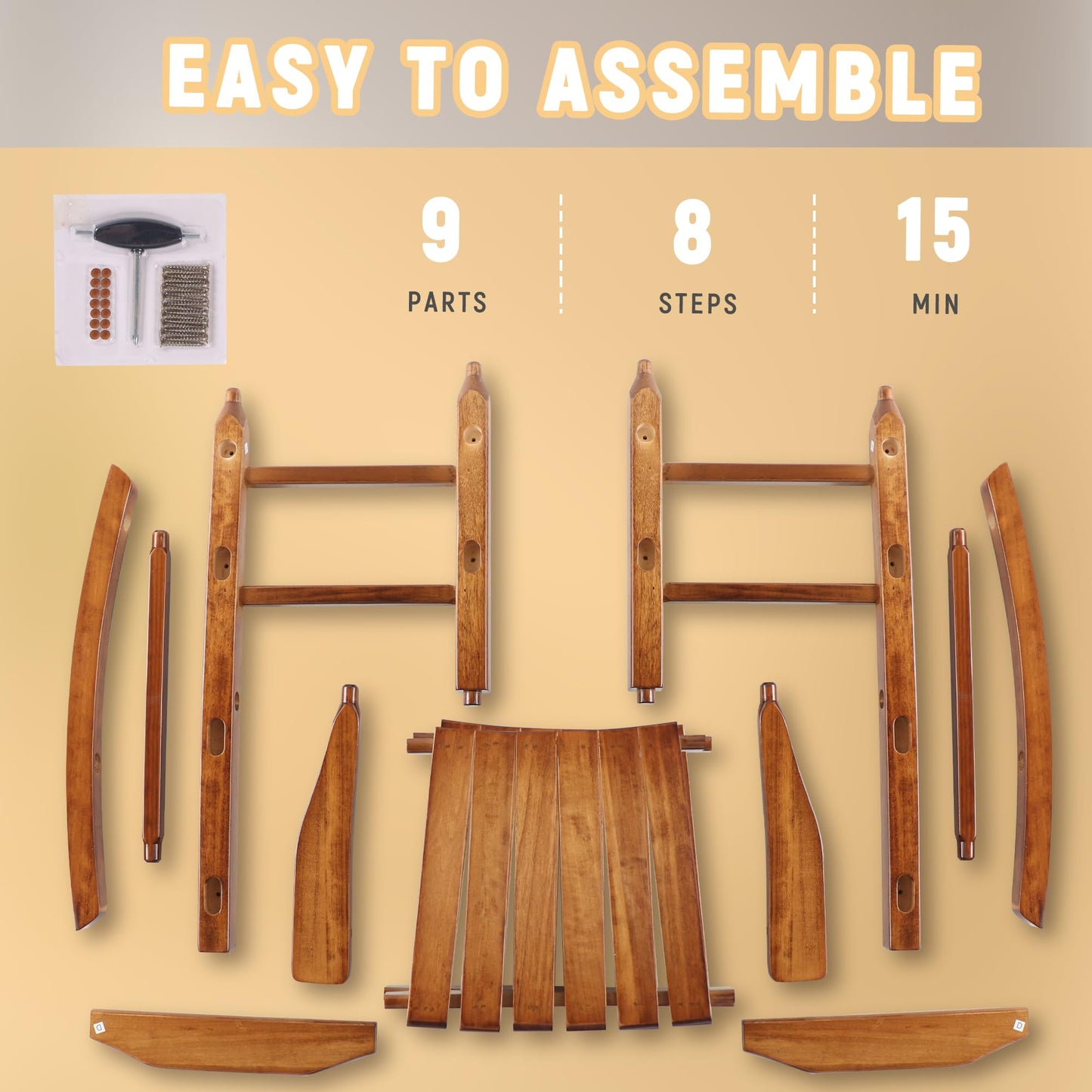Hngilkoo Kids Rocking Chair Toddler Wooden Indoor for Child Comfy Recliner Rocker for Baby Ages 3-6 Outdoor Lounge Children Playroom Anti-Tip Design Safe & Sturdy Brown