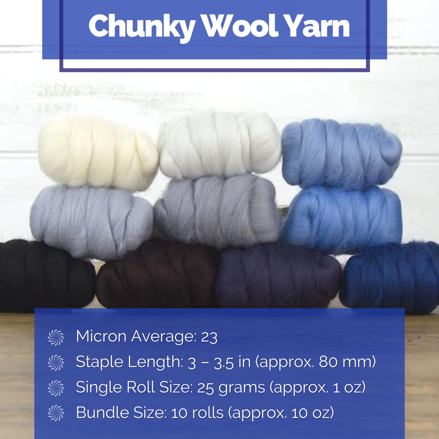 Revolution Fibers | Mixed Merino Wool Variety Pack - Glacier Chill | Perfect Wool Roving for Spinning, Rolags, Needle Felting, Wet Felting, Tapestry, Weaving and Crafting (Blues)