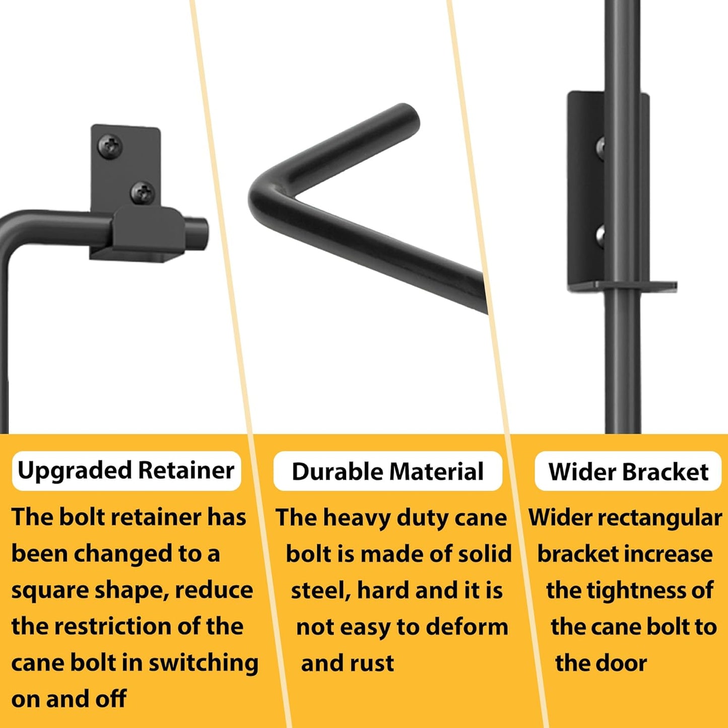 12" Heavy Duty Cane Bolts for Gates with Upgraded Square Hardware Gate Drop Rod with Black Finish for Wood PVC Vinyl Fences Gates, Double Doors-2 Pack