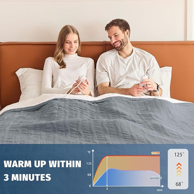 Heated Electric Blanket Queen Size - 84" x 90" Heating Blanket with Dual Control, 10 Heating Levels & 8 Hours Auto Off, Soft Warm Flannel Blanket, Christmas Birthday Gifts for Senior Grandma