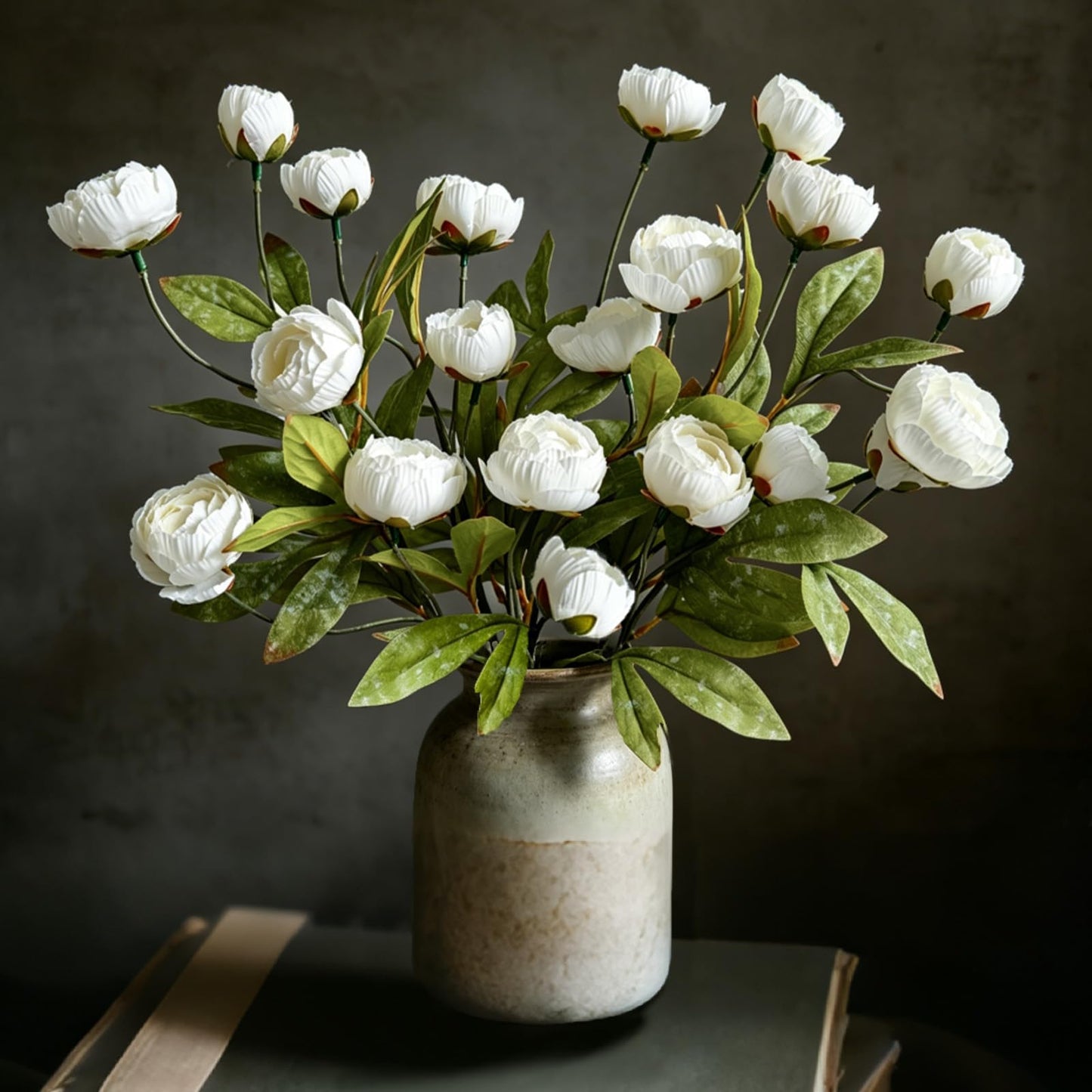 Cherica 6Pcs Viral Peony Artificial Flowers for Vase，27in Real Touch Fake Flowers Branches with Flexible Wired Stems for Home Decor DIY Bouquet Centerpieces Wedding Shower Fillers Arrangements,White