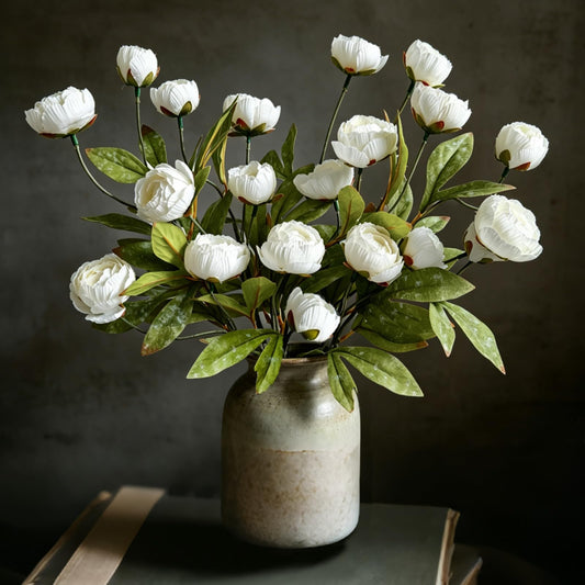 Cherica 6Pcs Viral Peony Artificial Flowers for Vase，27in Real Touch Fake Flowers Branches with Flexible Wired Stems for Home Decor DIY Bouquet Centerpieces Wedding Shower Fillers Arrangements,White