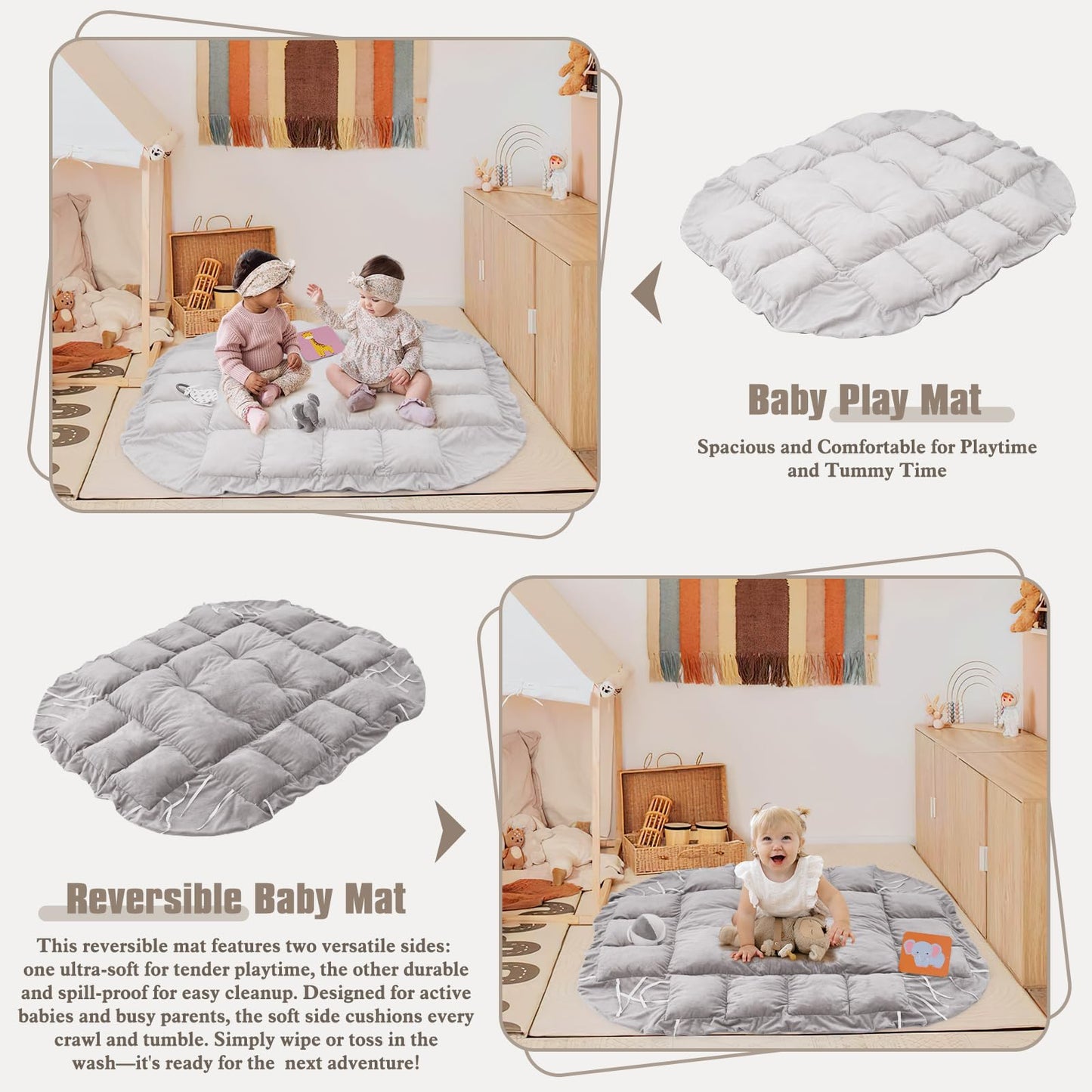 5-in-1 Plush Baby Play Gym, Baby Play Mats, Convertible Baby Gym, Tummy time mat, 6 Sensory Toys, Activity Center, Ball Pit, Grey