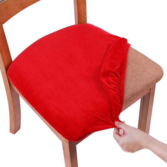 Smiry Velvet Seat Covers for Dining Room Chair Set of 2, Stretch Fit Removable Washable Chair Seat Cushion Protector Slipcovers with Ties, Red
