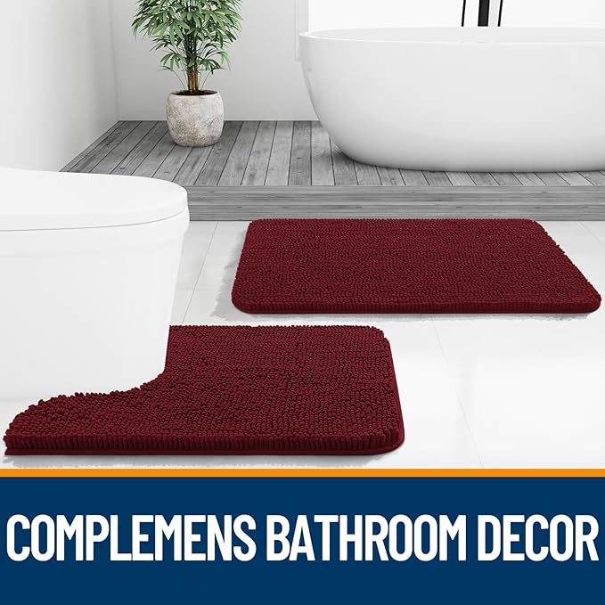 OLANLY Bathroom Rugs 47x24, Extra Soft Absorbent Chenille Bath Rugs, Rubber Backing Quick Dry, Machine Washable Bath Mats for Bathroom Floor, Tub and Shower, Home Decor Accessories, Burgundy