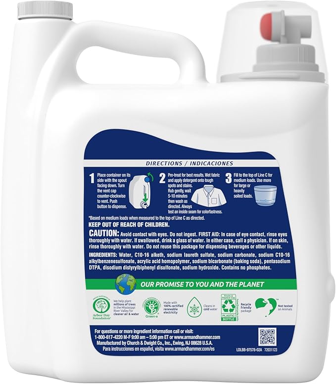 ARM & HAMMER Sensitive Skin Free & Clear, 140 Loads Liquid Laundry Detergent, 140 Fl oz