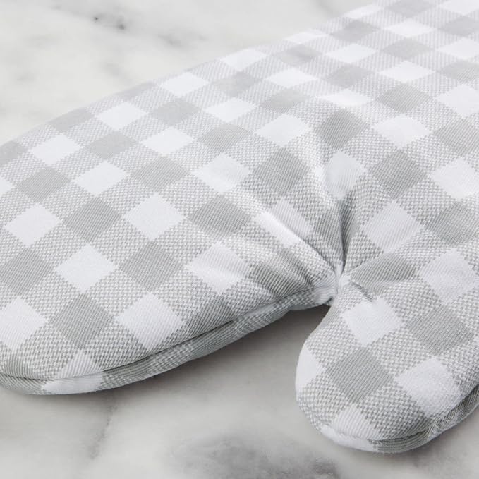KitchenAid Gingham Oven Mitt 2-Pack Set, Matte Grey, 7"x13"