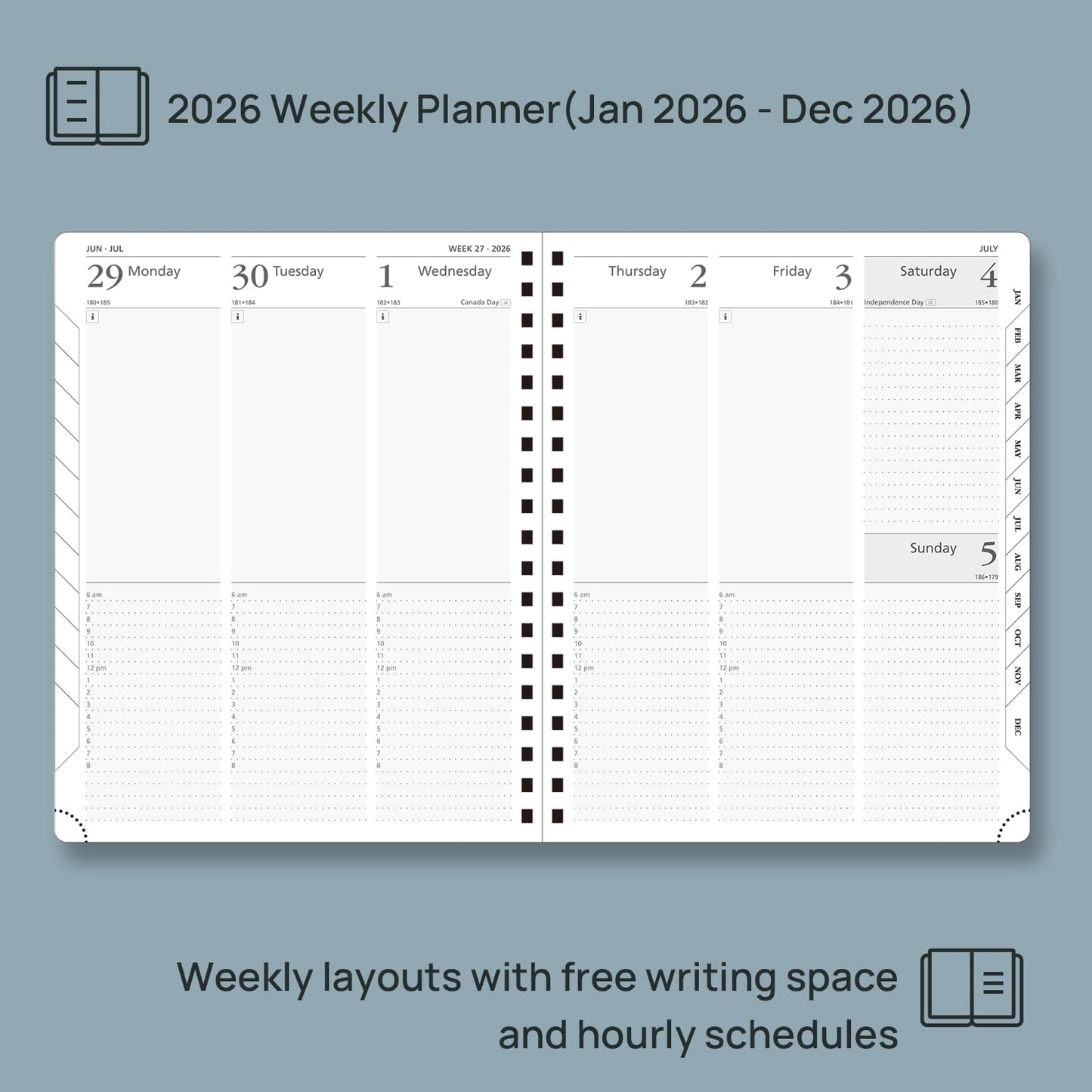 POPRUN 2026 Planner (Large Size 10'' x 8'' Wire-Bound Hard Cover) Daily Weekly and Monthly Calendar - Agenda 2026 (Jan.2026-Dec.2026) with Hourly Schedule, Monthly Tabs - Black
