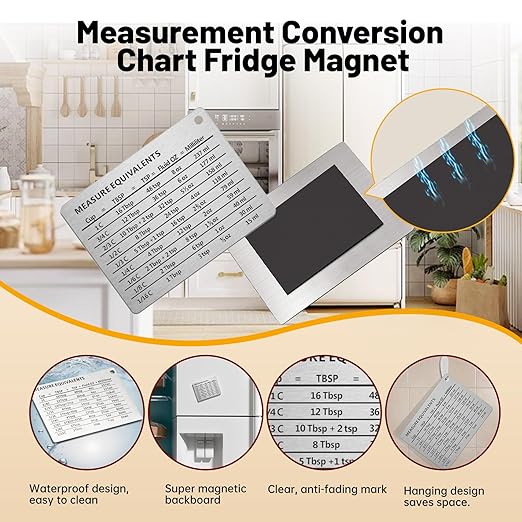 Measuring Cups 17-Piece Measuring Set with Cups and Spoons, Stainless Steel, Includes Magnetic Conversion Chart and Leveler