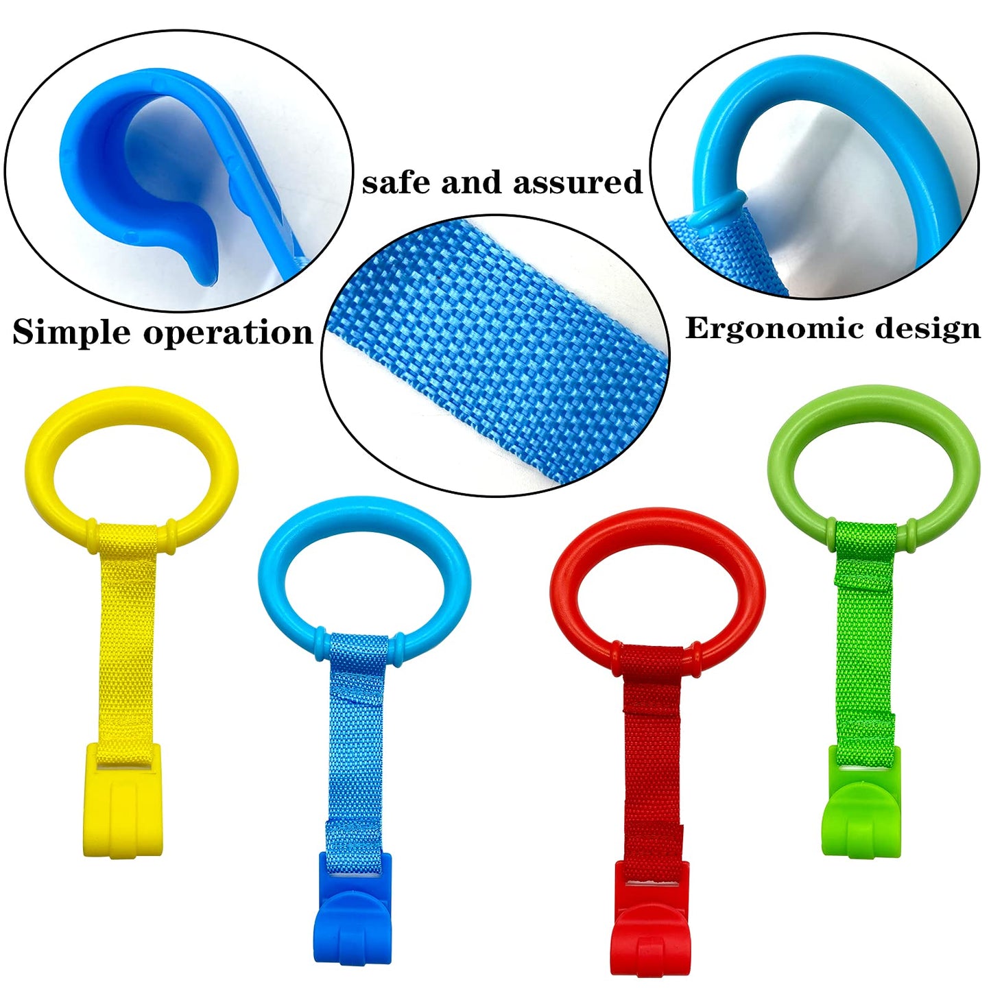 codree 8PCS 4 Colors Baby Playpen Pull up Rings- Baby Crib Pull up Rings- Baby Walking Exercises Assistant Rings- Baby Bed Stand Up Rings Baby Cot Hanging Rings for Infant Baby Toddler