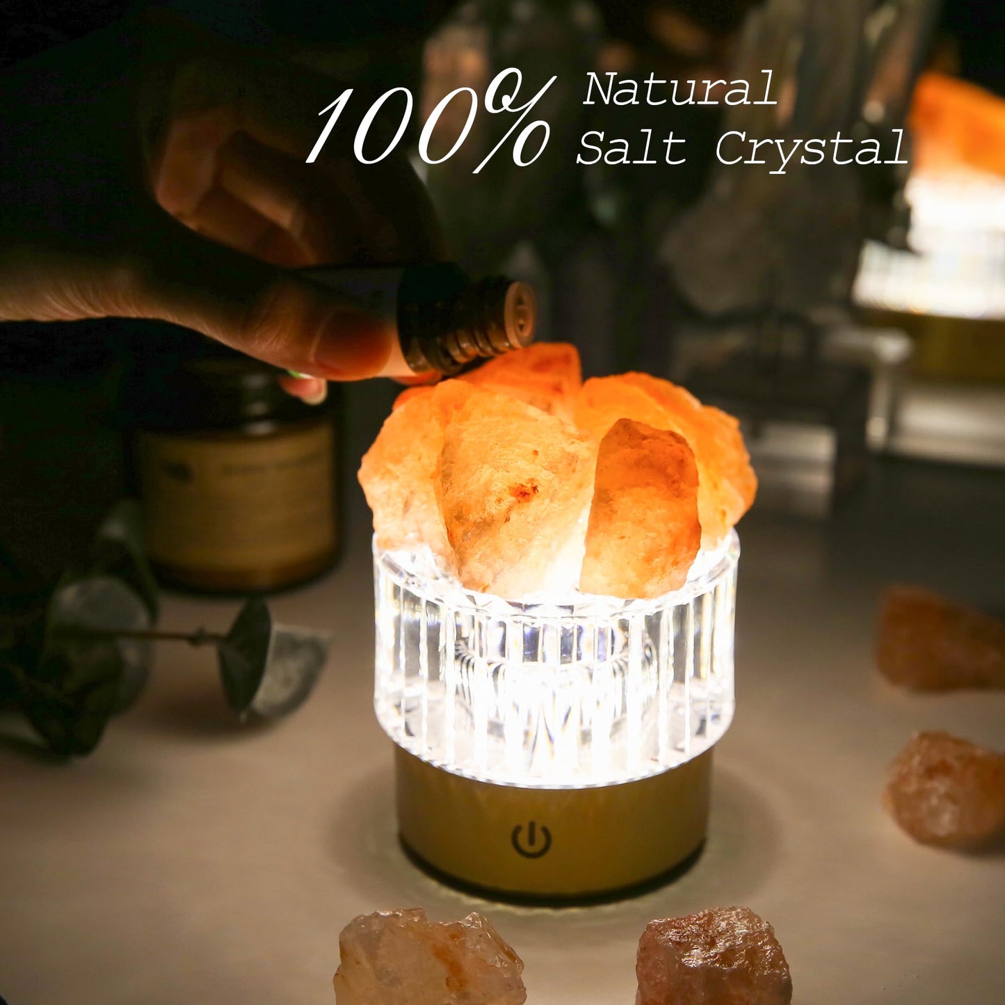 MYDAYS&DESIGN Salt Lamp Natural Pink Crystal Himalayan Salt Rocks, LED Light Dimmer with 3 Levels Cordless, Crystal Lamp Night Light Rechargeable for Room Home Decor Relaxation Ambiance (Orange)