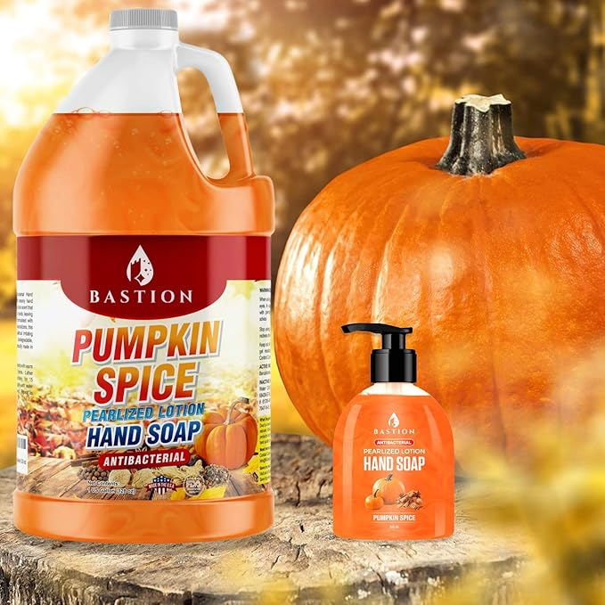 Bastion Antibacterial Hand Soap - Pumpkin Spice Moisturizing Pearlized Liquid Hand Wash - 1 Gallon (128 oz.) Bulk Refill Jug. Pumpkin Spice Scented. Non-toxic. Made in the USA.