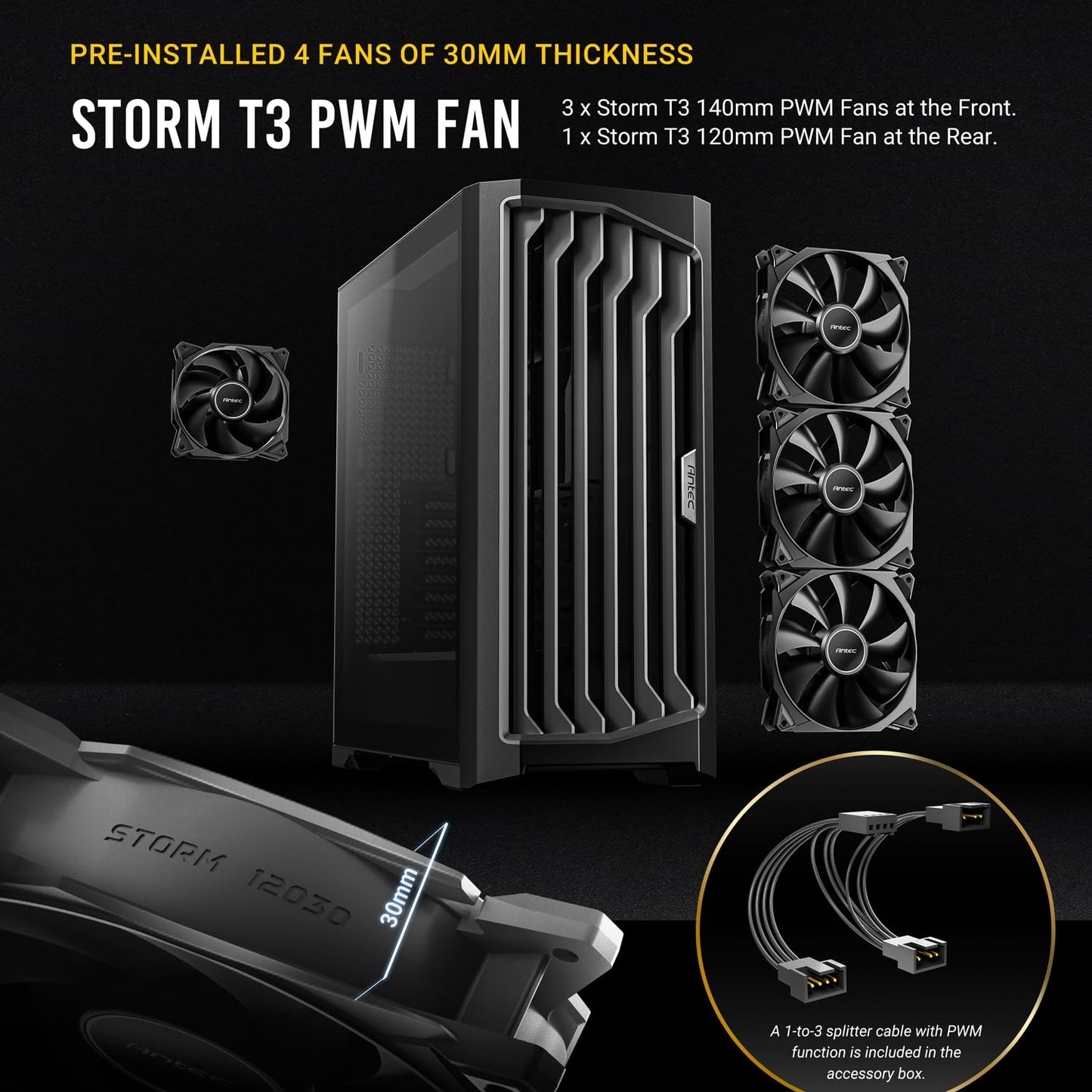 Antec Performance 1 Ft, Full Tower, Rtx40 Fully Compatible, Temp Display, 4 X Storm T3 Pwm Fans, Type-C, Dual Tg Side Panels, Re