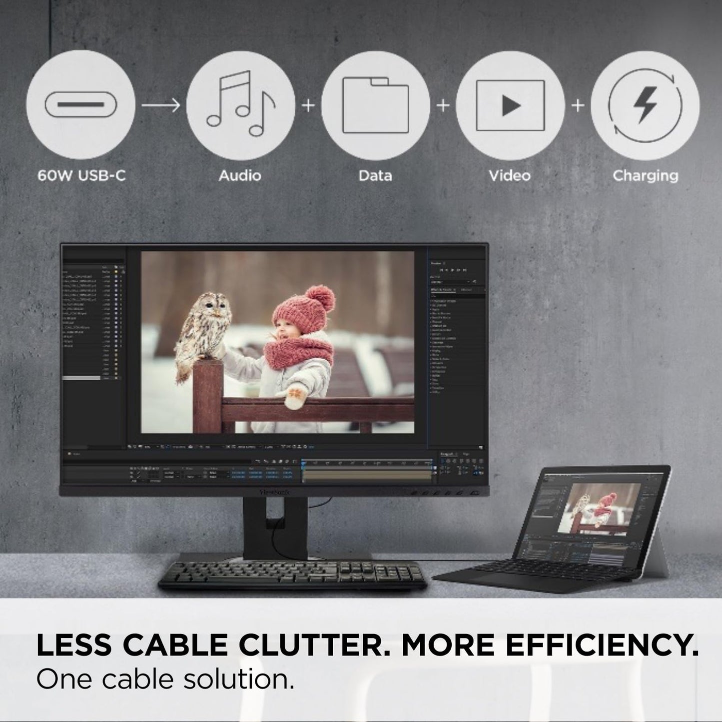 Viewsonic Vg275 27 Inch Ips 1080P Monitor Designed For Surface With Advanced Ergonomics, 60W Usb C, Hdmi And Displayport