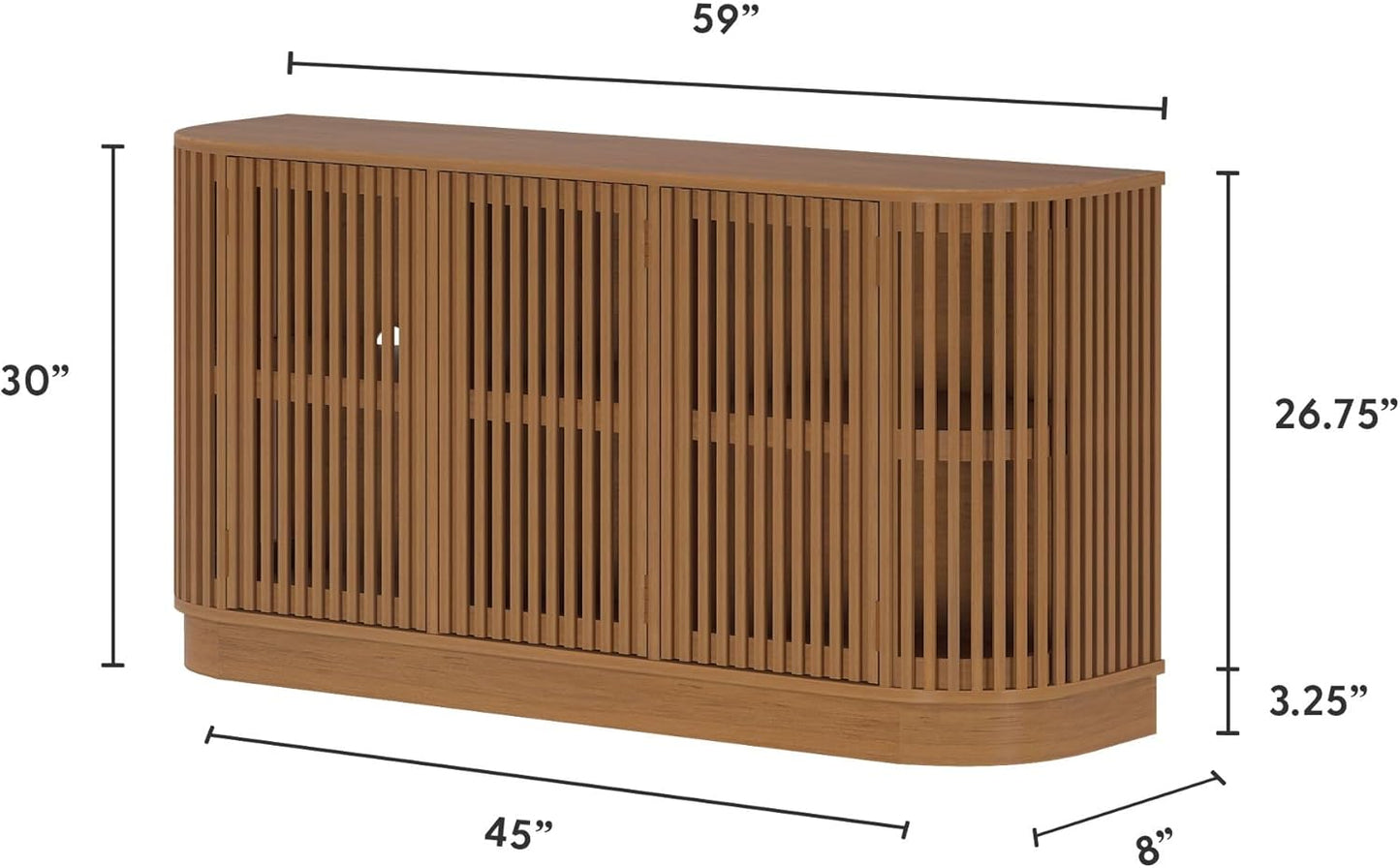 Plank+Beam Contour Wood TV Stand, Three Door Solid Wood Entertainment Console with Storage, 59" L x 16" W x 30" H, Pecan
