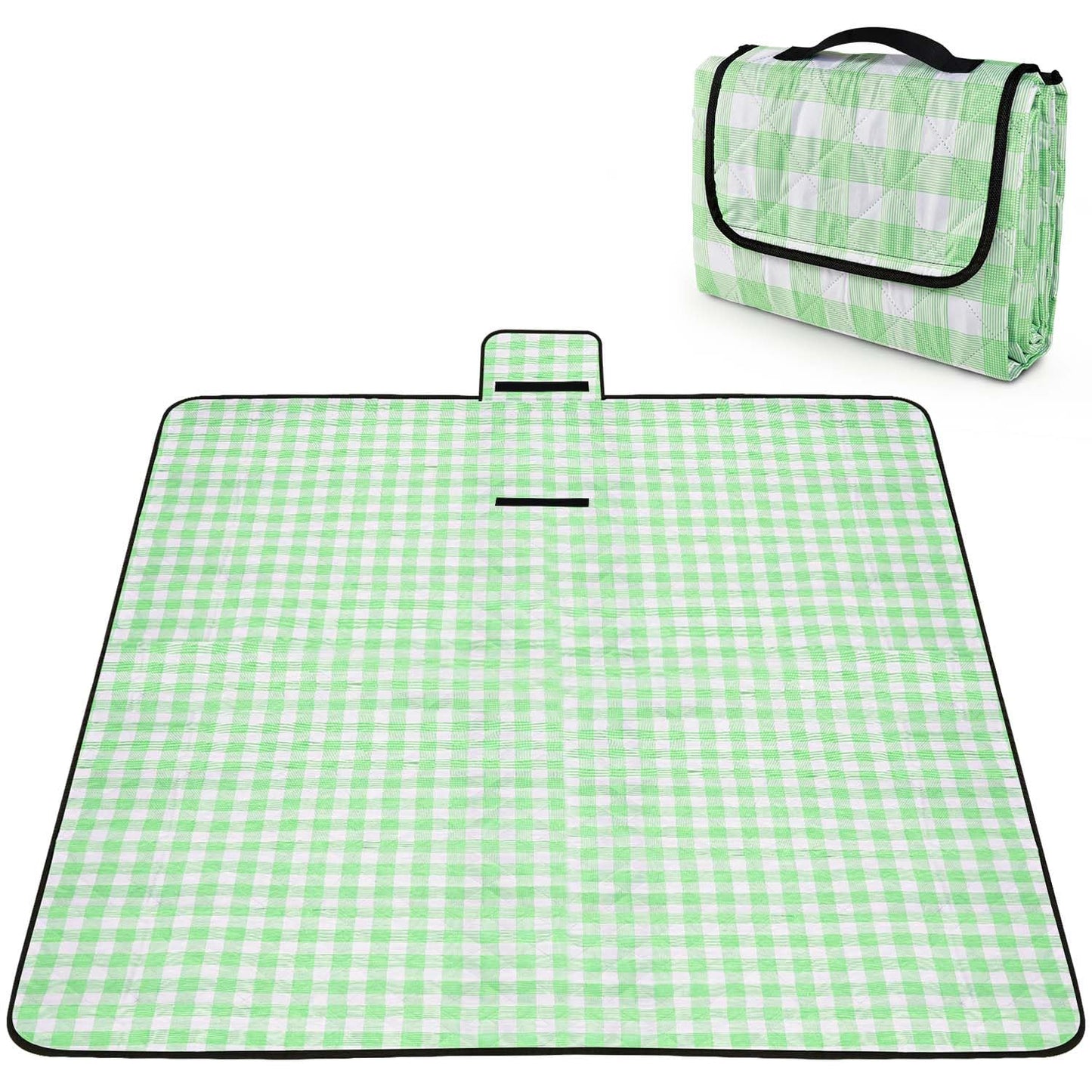 OBTANIM Extra Large Picnic Blanket 80 x 80 Inch Waterproof Foldable Beach Blankets Outdoor Picnic Mat for Camping Grass Lawn Park Music Festival Party Accessories (Green and White)