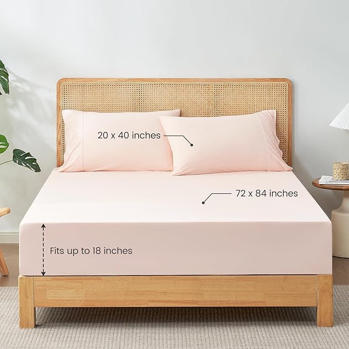 Cozy Bliss Premium Cooling Sheet Set Cali King Size, Q-Max>0.4, 3PCS No Flat Sheet with 2 Pillowcases, Breathable Fitted Sheet for Hot Sleepers & Night Sweats, Deep Pocket Up to 18 Inches, Pink