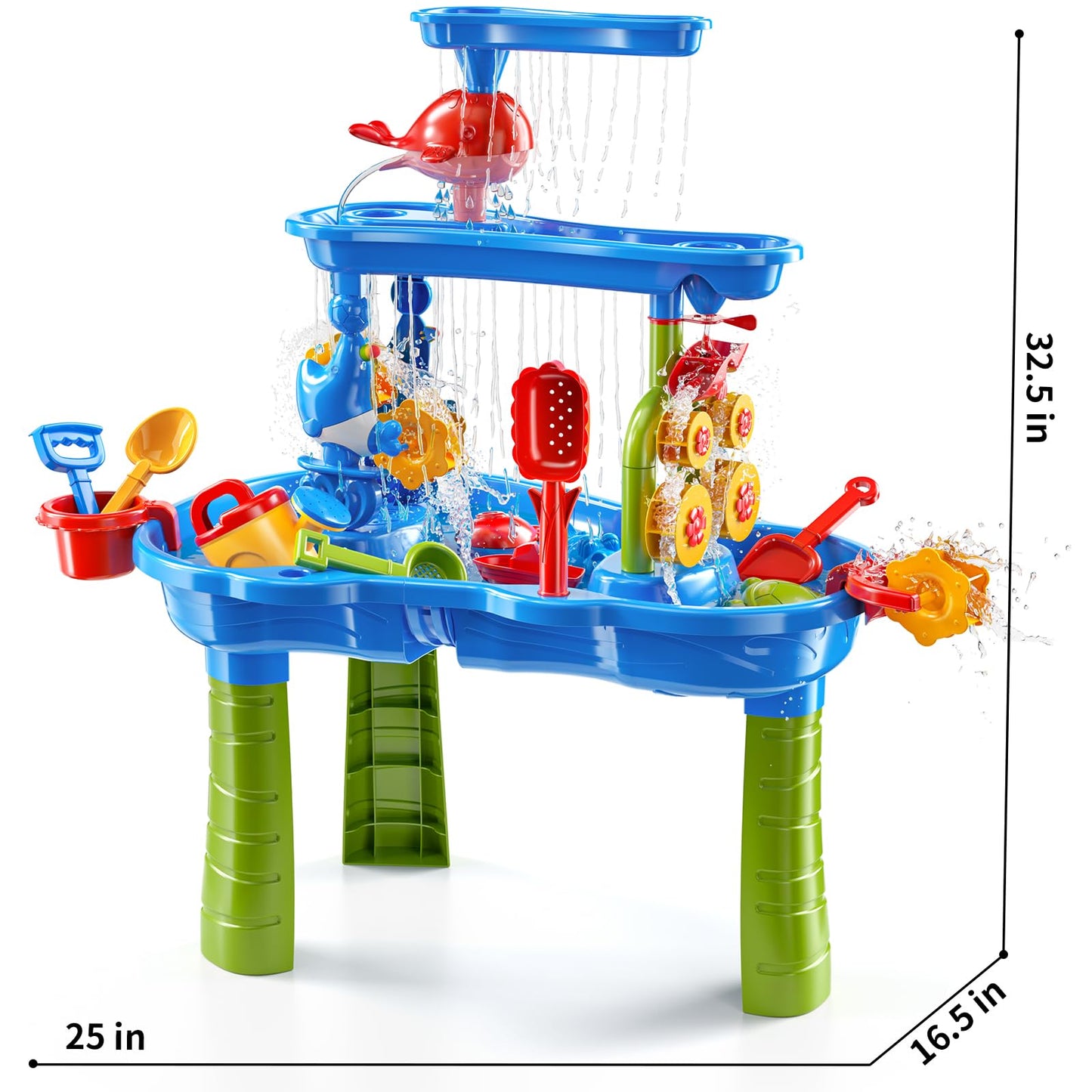 JUKUDAHU 3-Tier Sand and Water Table Toys for Kids Aged 3 4 5 6 7 8, Outdoor Activity Playset Sensory Play Table with Beach Toys Accessories Water Waterfall, Birthday Gifts for Toddlers 3-4 3-5 4-6