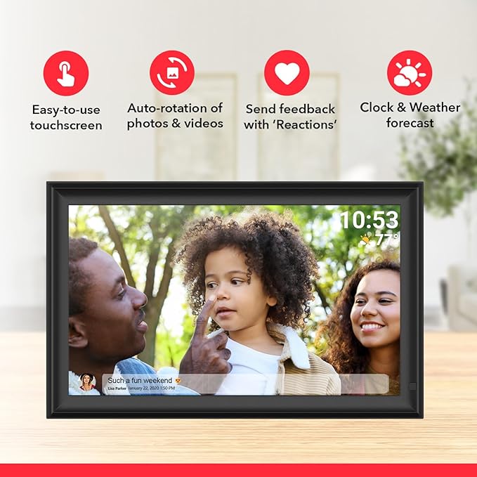 15.6inch FRAMEO Digital Photo Frame with 1920x1080 FHD IPS LCD Touch Screen, Dual-WiFi Share Photos & Videos Via Frameo App, Support USB Drive/SD Card Extend Storage, Auto-Rotate