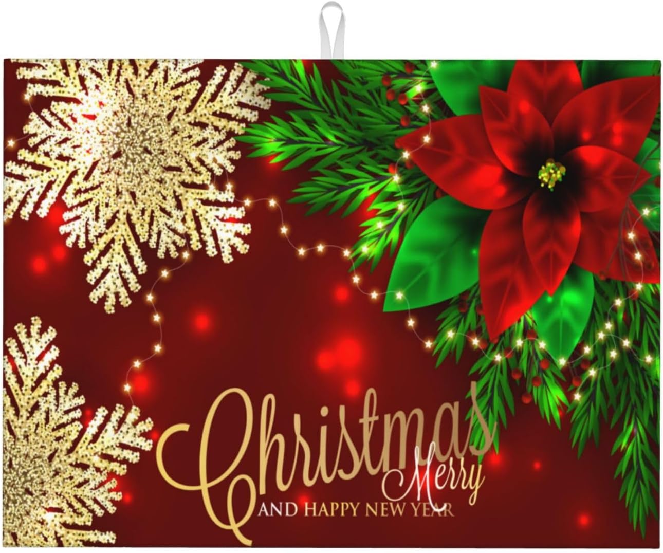 Dish Drying Mat Poinsettia Gold Snowflake Christmas Xmas for Kitchen Counter Absorbent 18x24 Inch Microfiber Dishes Plate Glass Dry Draining Pad Reversible Washable