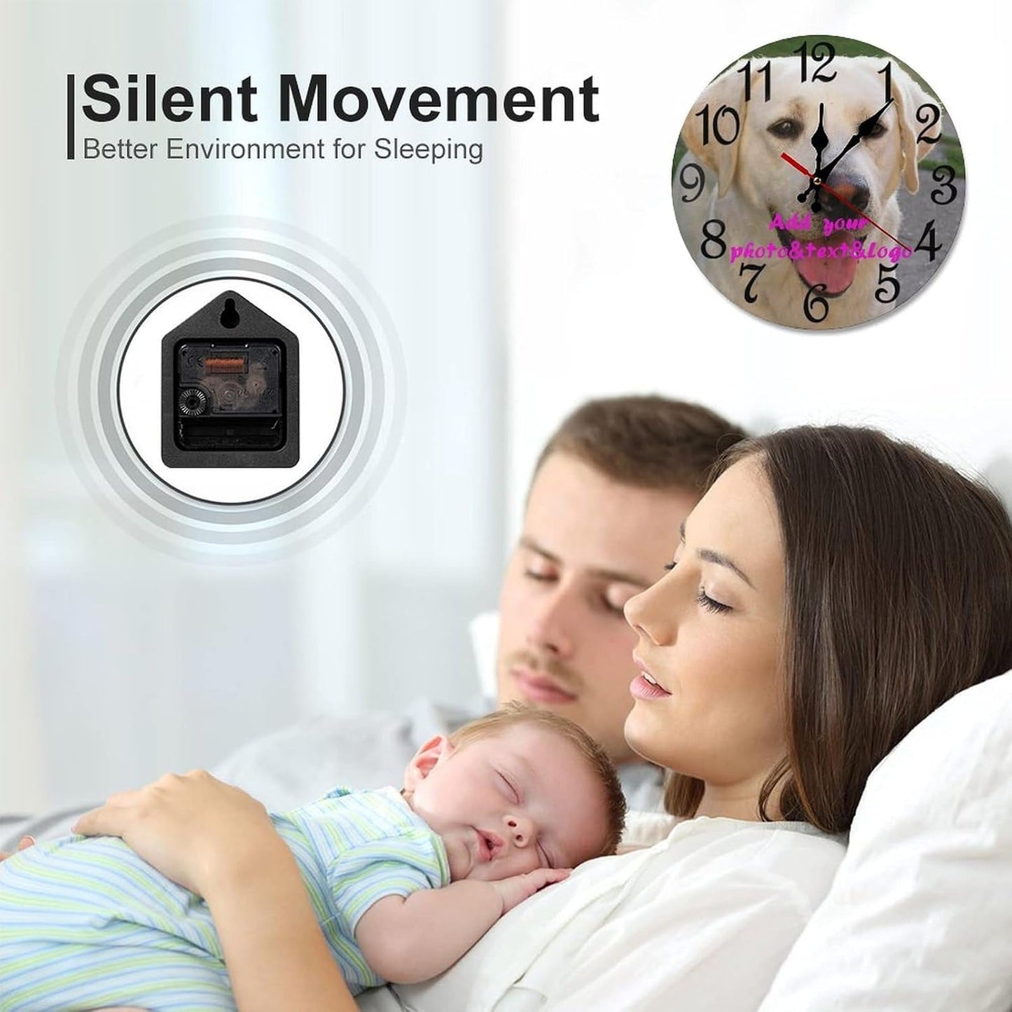 Custom Wall Clock,Personalized Wood Clock add Your Photo/Text,Customizable Silent Round Decoration for Kitchen Bathroom 15.7inch style2