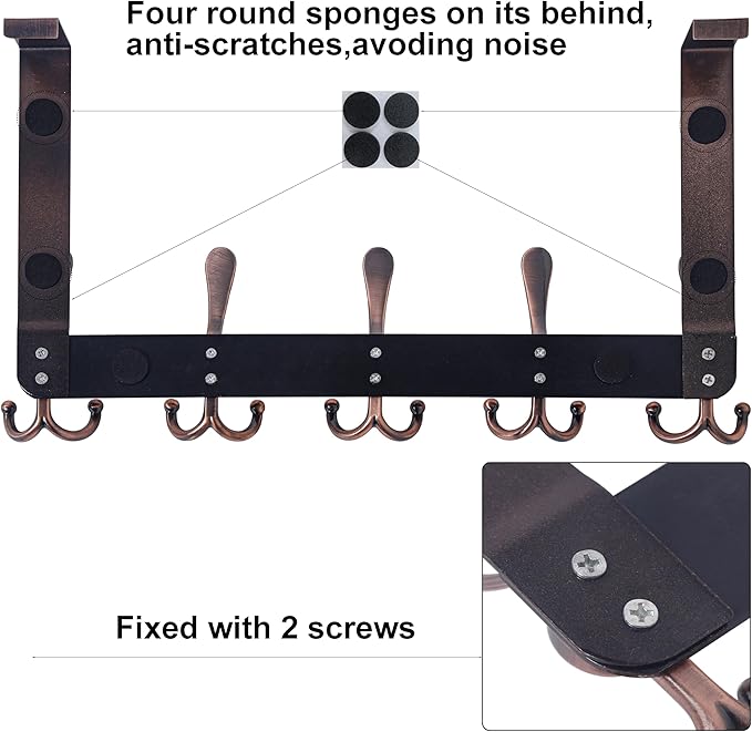 WEBI Over The Door Hooks for Hanging,Door Hanger,Over The Door Towel Rack,Long Door Coat Hanger,Door Coat Rack for Clothes,Towels,Back of Bathroom,Antique Copper