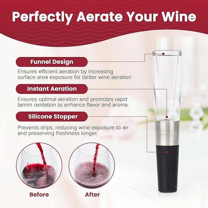 Wine Aerator and Pourer, Wine Aerator for Enhanced Flavor, Refined Aroma, Smooth Rich Finish, No Drip Design, Travel Friendly, Affordable Gift for Wine Lovers, Clear and Stainless Steel Design