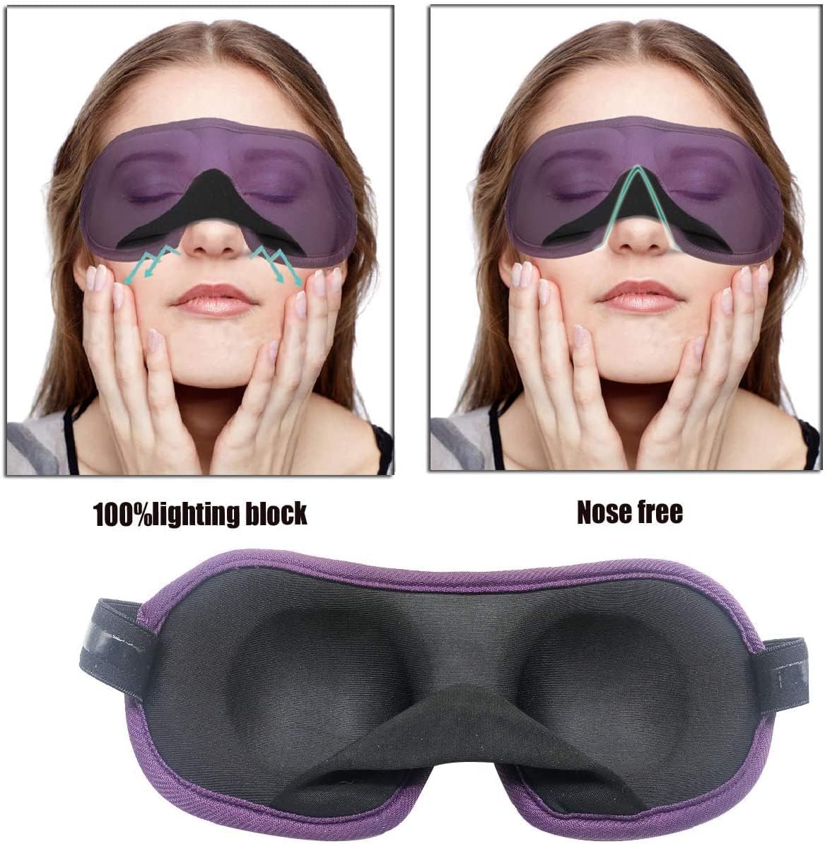 3D Eye mask for Sleeping,Machine Washable, Sleep Mask for Women, Blinder Blindfold Airplane(Black+Rose)