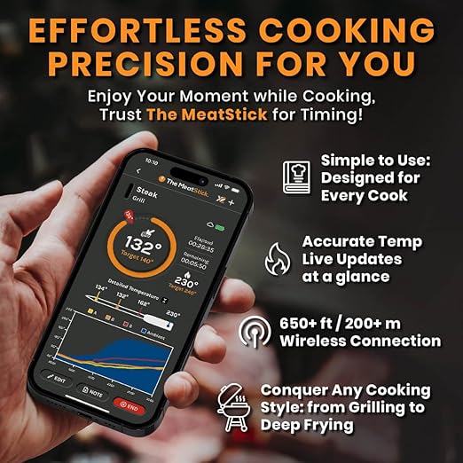 MeatStick 4X WiFi Kit [Unlimited Range] | Quad Sensors Smart Wireless Meat Thermometer with Bluetooth | for Smoking, Grilling, BBQ, Air Fryer, Deep Frying, Oven, Sous Vide, Rotisserie