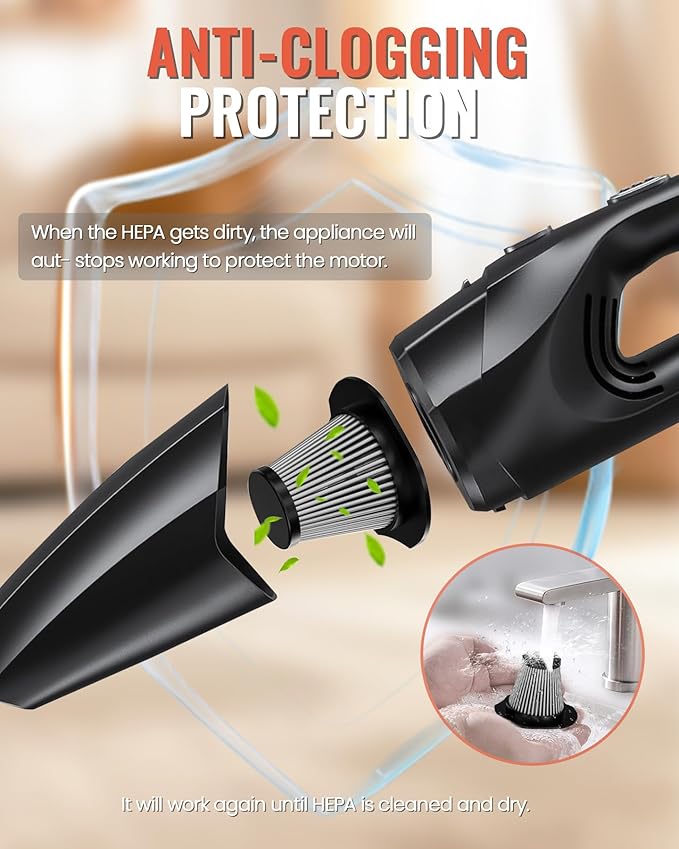 TEMOLA Handheld Vacuum Cordless, Car Vacuum Portable Cordless 12000Pa with Brushless Motor, 0.8lbs Lightweight Mini Vacuum Cleaner, Car Accessories for Women Home Pet Office
