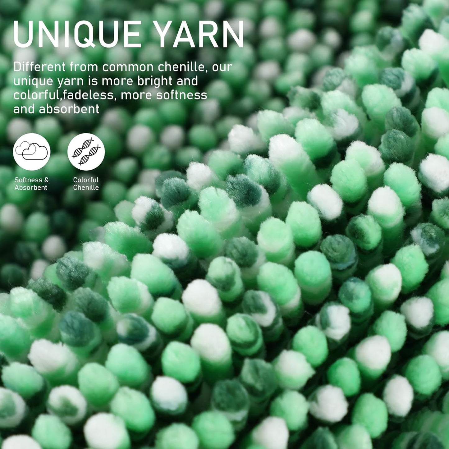 Yimobra Luxury Bathroom Rugs, 47x24, Extra Soft Chenille Mats for Bathroom Non Slip, Fluffy Long Matts for Tub, Plush Shaggy Carpet Runner, Water Absorbent, Machine Washable, Light Green & Green