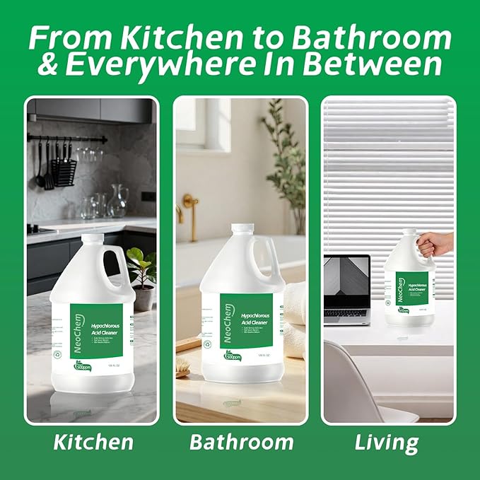 Hypochlorous Acid Cleaner, 500ppm Hypochlorous Acid,Cuts Grease, Removes Stains, Eliminates Odors - No Rinse, No Harsh Fumes, Biodegradable