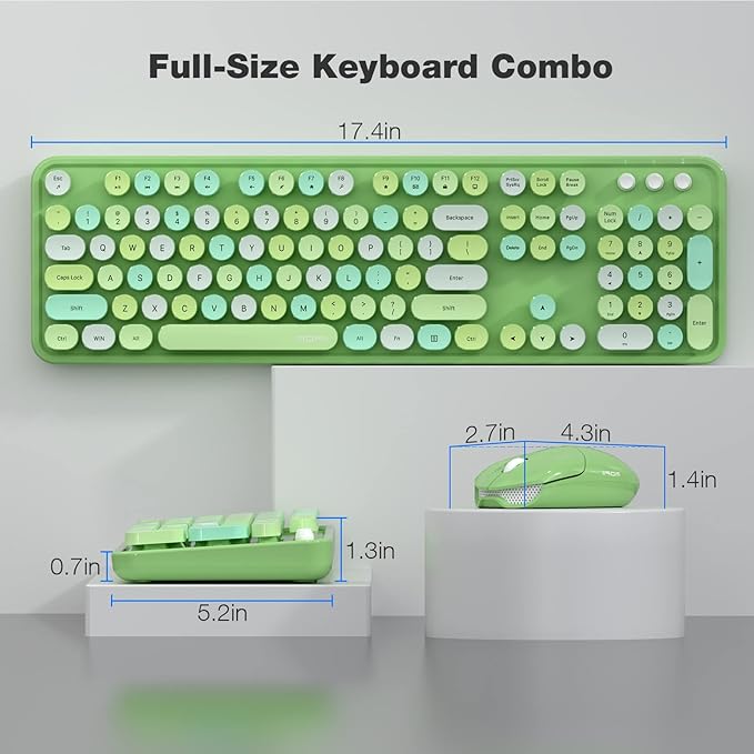 MOFII Wireless Keyboard and Mouse Combo, Retro Green 2.4GHz Full Size Colorful Keyboards with Round Keycaps, Cute Wireless Mouse for Laptop, PC, Chromebook, Smart TV, Computer, Windows