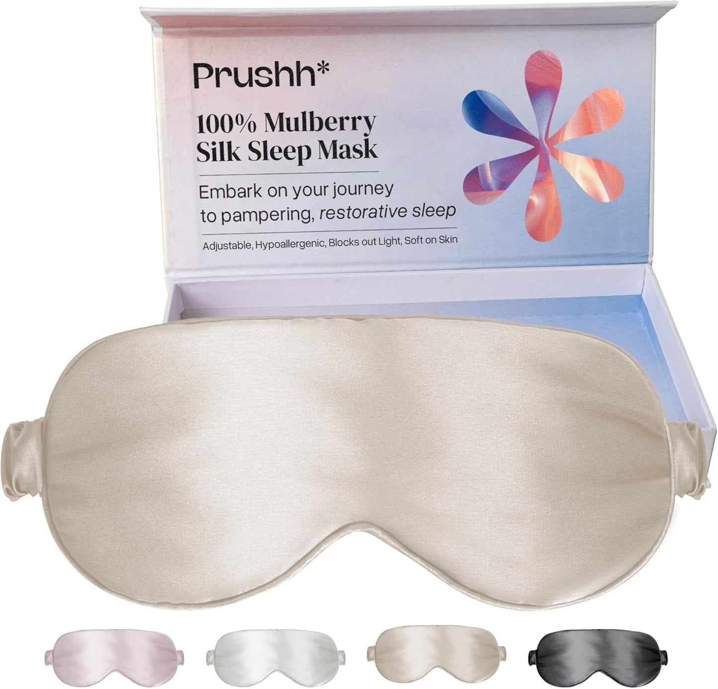Silk Sleep Mask - Luxurious 100% Pure Mulberry Silk Eye Mask for Restful Sleep and Travel, Hypoallergenic, Cooling, Total Blackout, Adjustable for Women & Men (Champagne Gold)