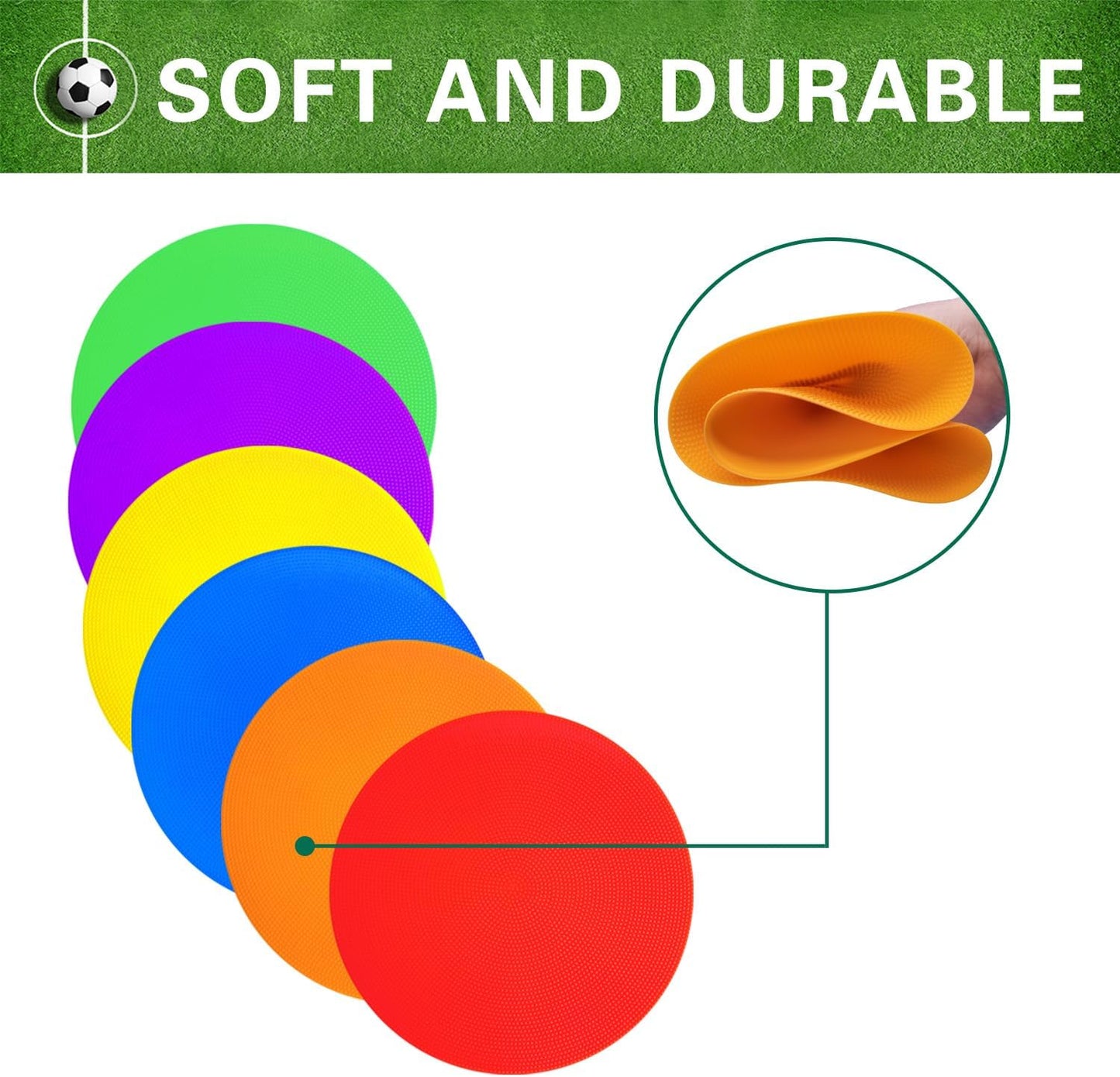 12/24Pcs Poly Spot Markers 9 inch Non-Slip Rubber Agility Training Markers Floor Dots Flat Field Cones for Football Basketball Soccer School Exercise Drills Gym Dance Practice 6 Colors