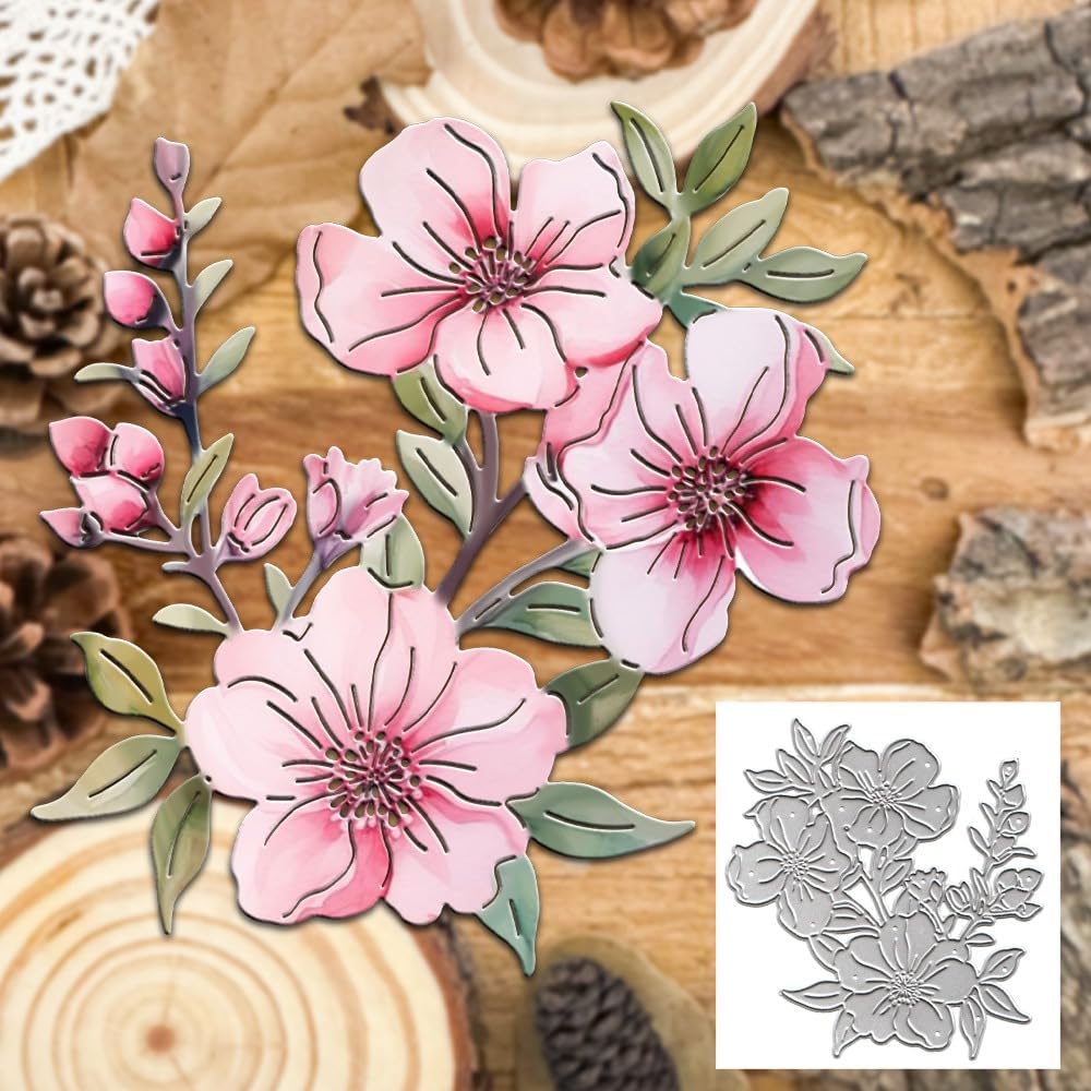 Flowers Metal Cutting Die for Scrapbooking - Cut Stencils for DIY Scrapbook Photo Album Decorative Paper Card, Card Making Supplies, Stencils & Crafting Die Cut (Peach Blossom 4.2 x 4.1 in)