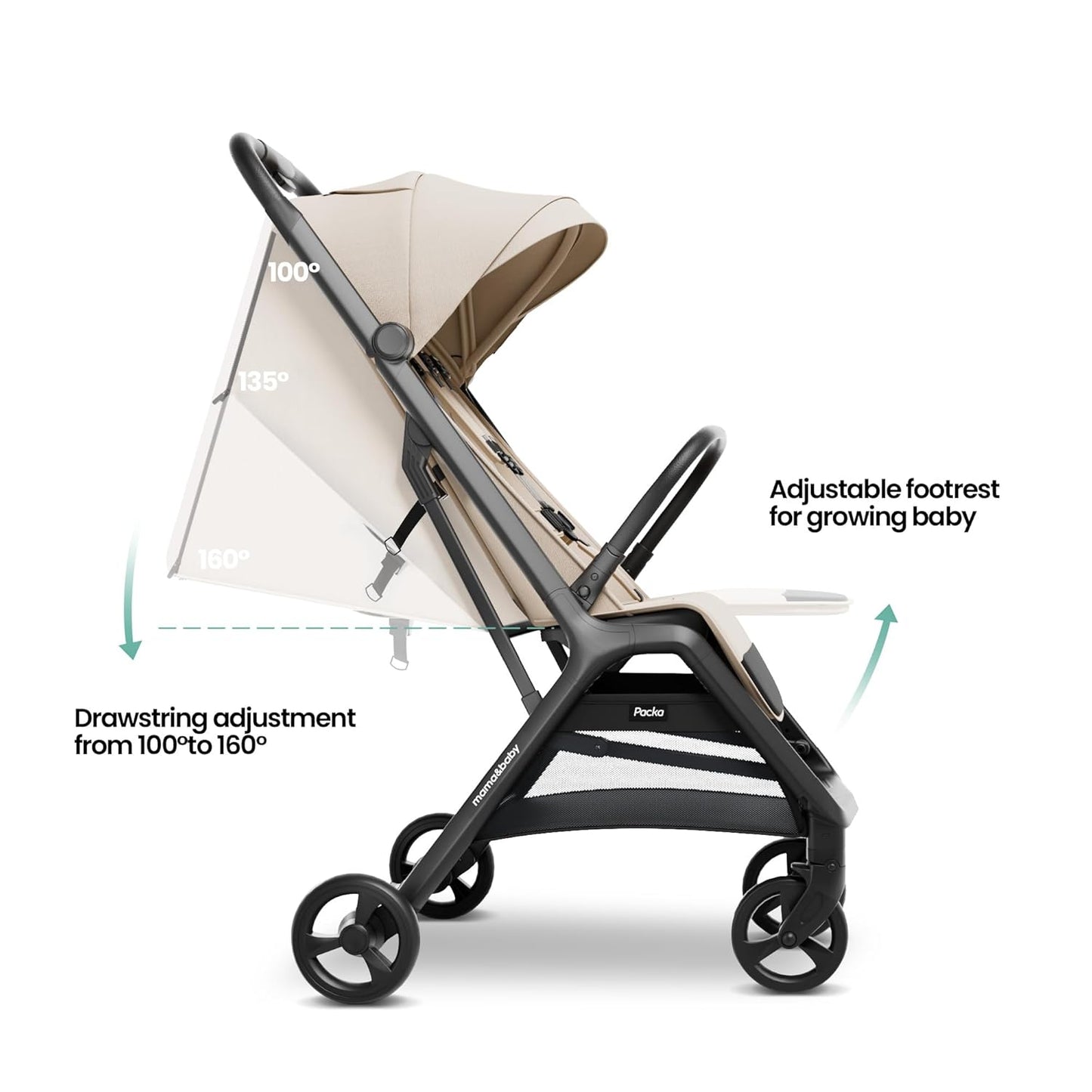 MAMA & BABY Packa Compact Travel Stroller – Lightweight, One-Hand Auto Folding, Portable & Lie-Flat Baby Stroller, Newborns and Toddlers Stroller with UPF 50+ Canopy & Mesh Ventilation