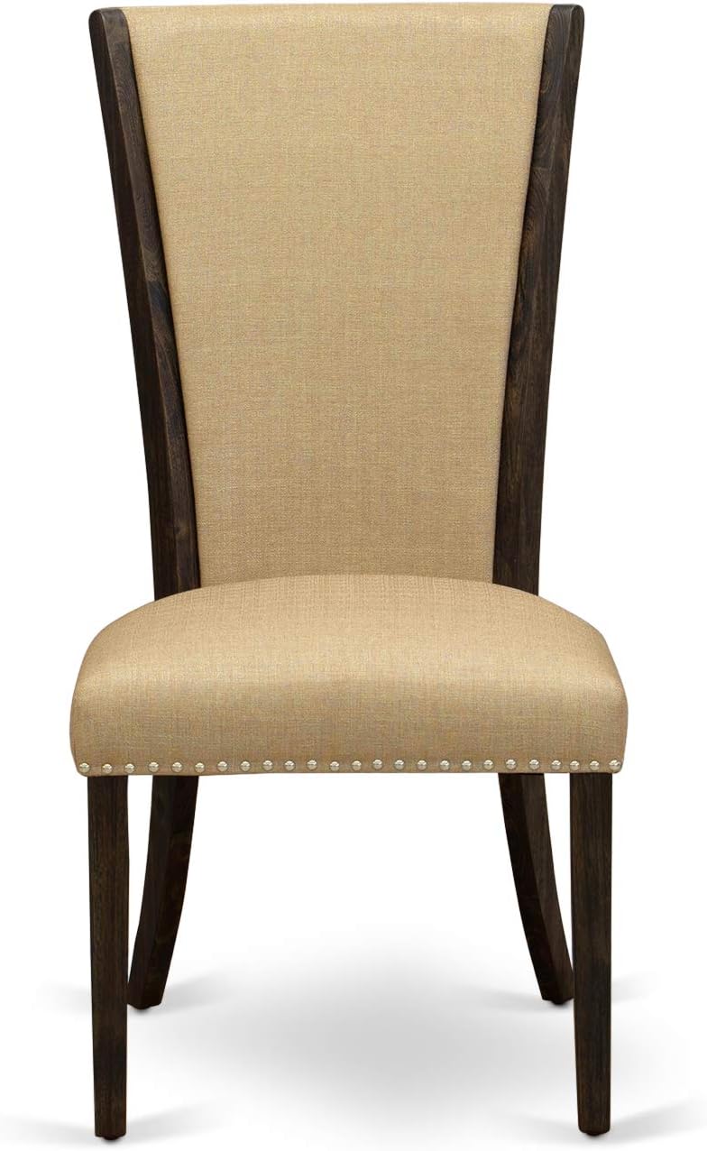 East West Furniture VEP7T03 Verona Parson Dining Chairs - Nailhead Trim Brown Linen Fabric Upholstered Chairs, Set of 2, Jacobean