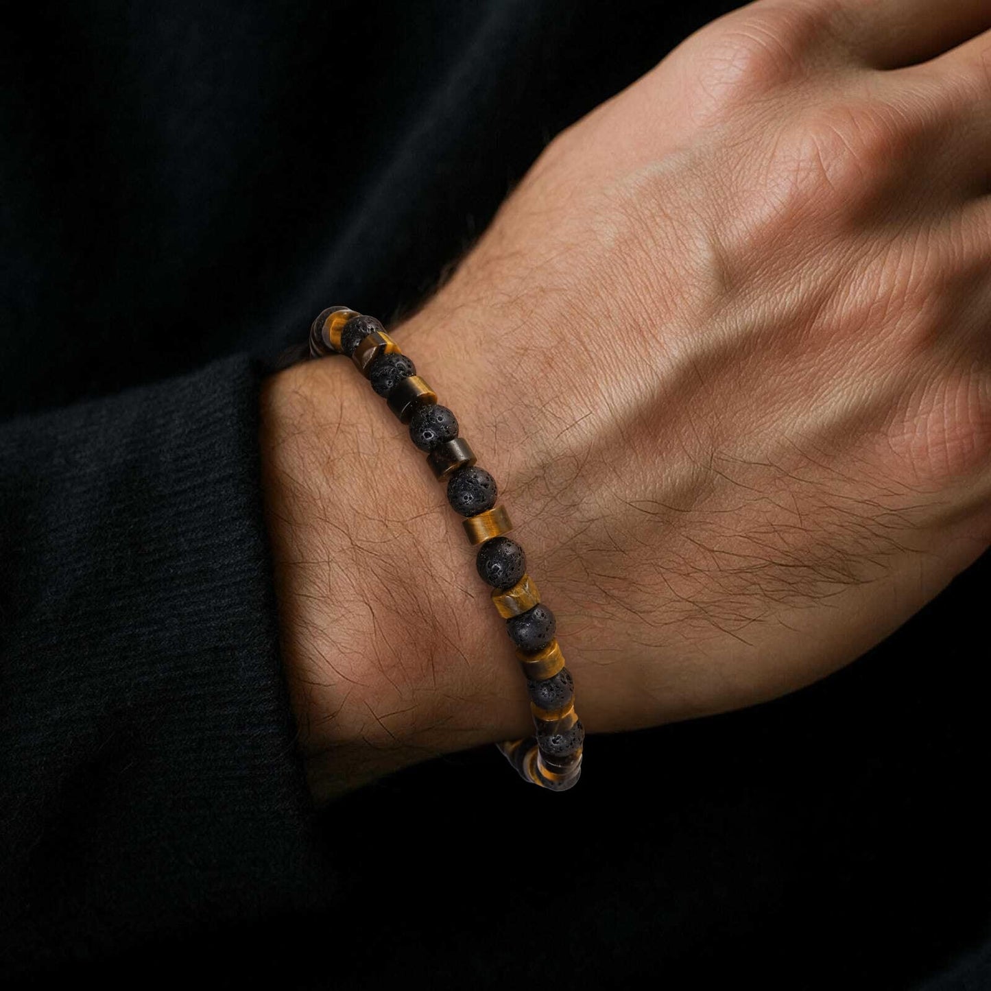 TRUMIUM Beaded Bracelets for Men Women Natural Hematite 6mm Tiger Eyes Mens Bracelet Gemstone Jewelry for Him 8.3 Inch Length