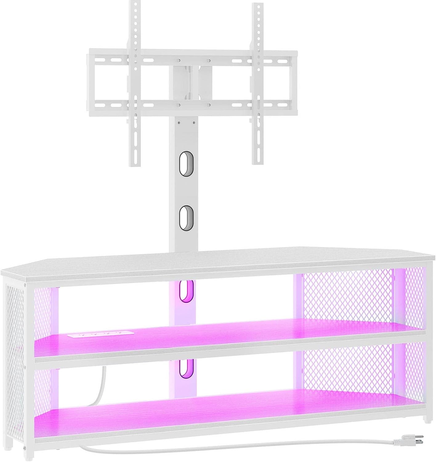Rolanstar TV Stand with Mount and Power Outlet, Swivel TV Stand with LED Lights for 32/45/55/60/65/70 inch TVs, White Entertainment Center Media Console with Height Adjustable Mount