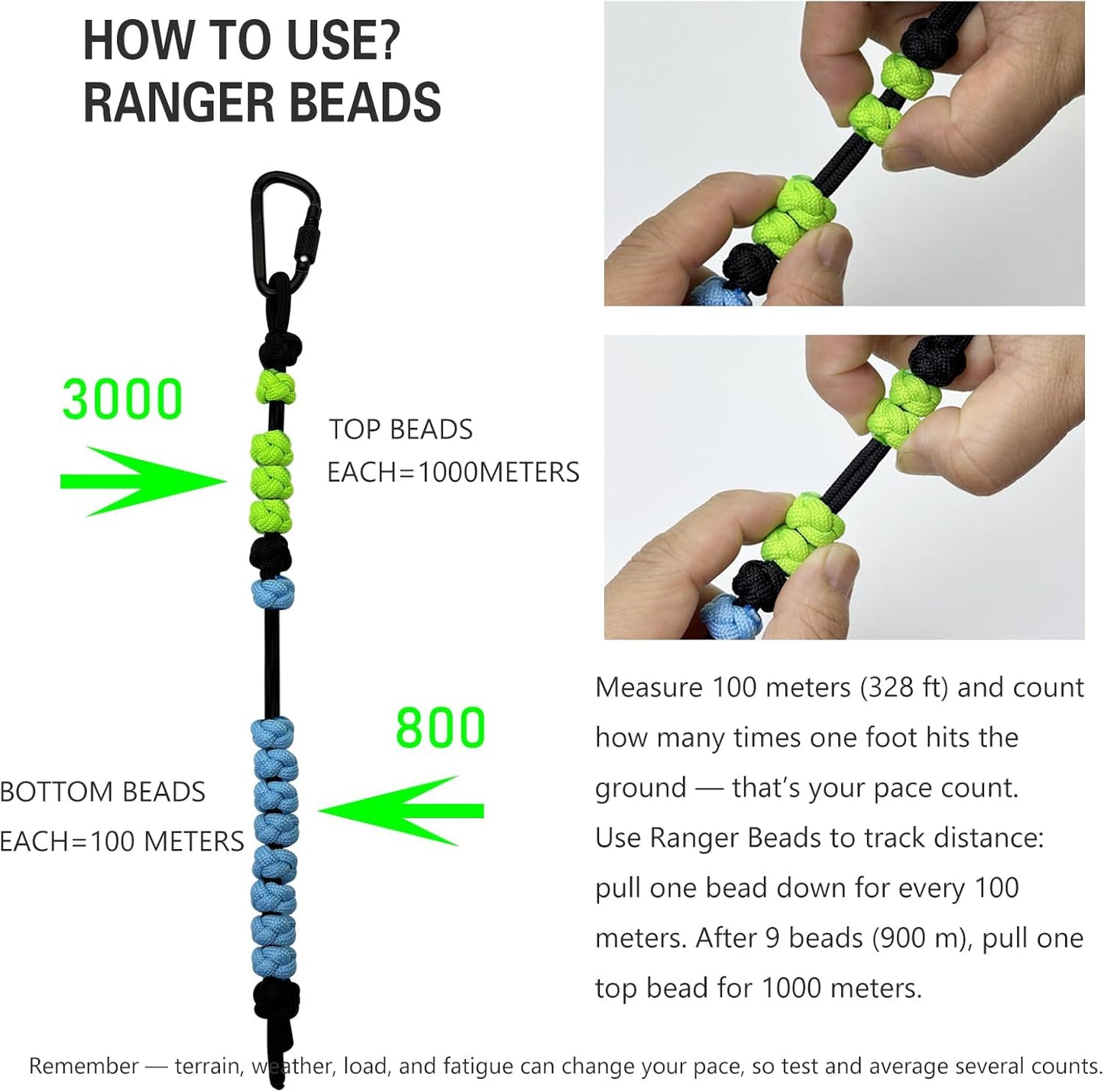 DAOSUN Paracord Ranger Beads Pace Counter, Hand Woven Lop Counter for Swimming Light Weight Golf Stroke Count Bracelet