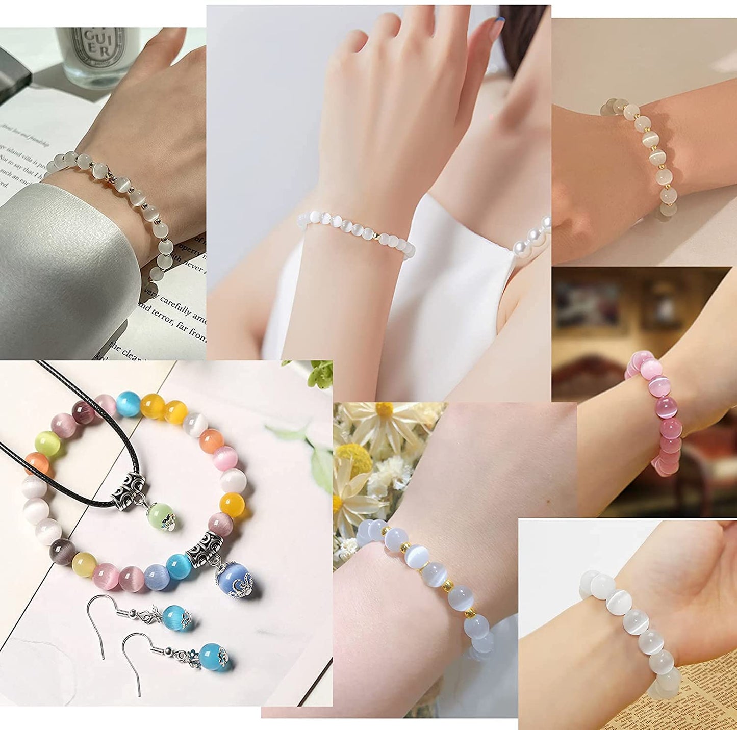 HAAMIIQII 45pcs 8mm Light Purple Cat Eye Beads Round Loose Gemstone Beads for Jewelry Making Strand 15 Inch