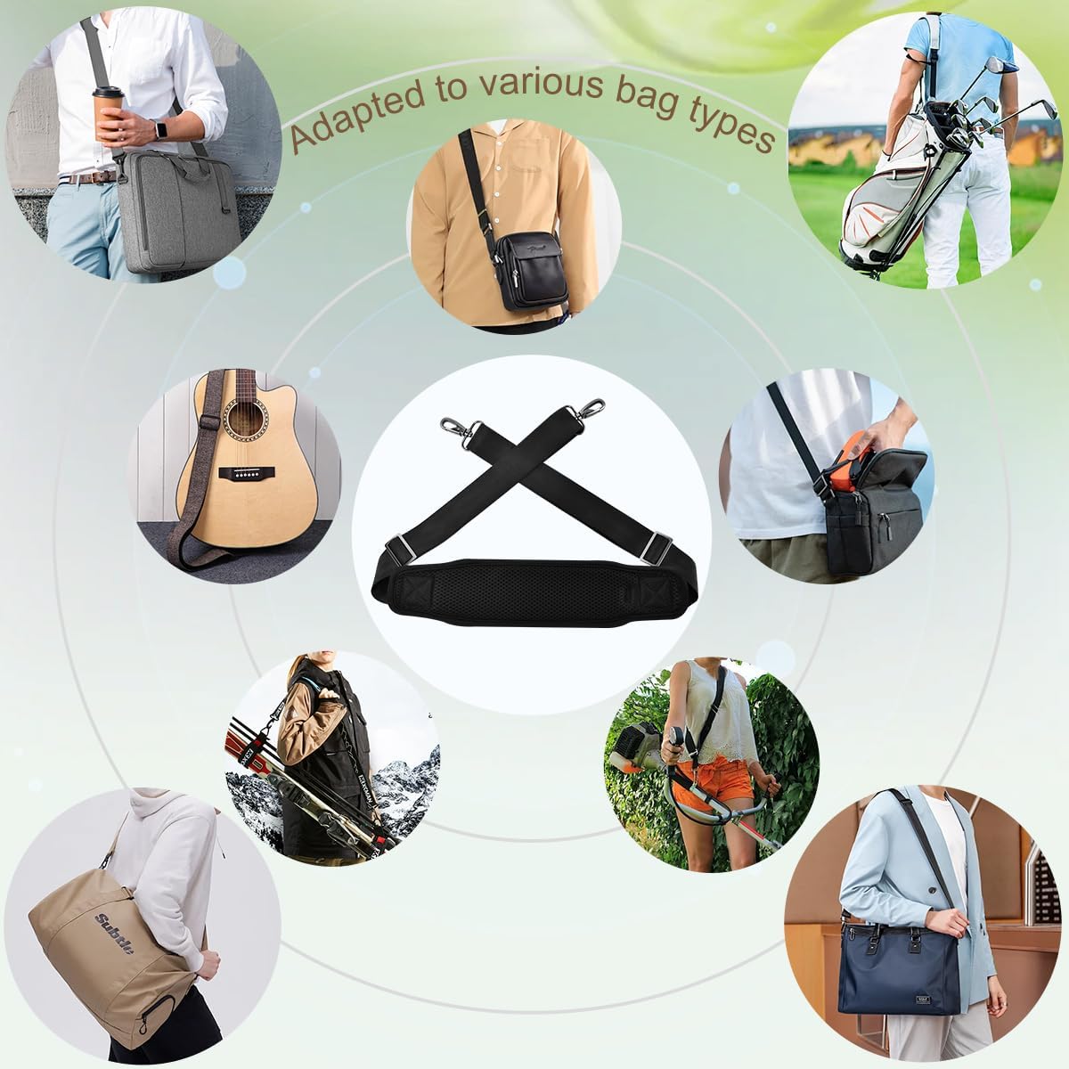 ZINZ 77 inch Bag Shoulder Strap with Ultra Cushion Breathable Pad, Durable Strap with Double Adjustable Buckles for Bags