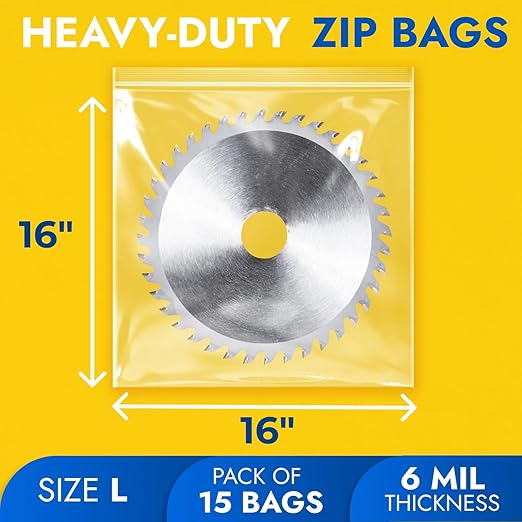 16" x 16" Large Zip Seal Lock Bags, 6 Mil (Pack of 15) – Heavy-Duty Reclosable Plastic Bags – Clear, Resealable, Waterproof – For Storing and Organizing Clothes, Jewelry, and Travel Items